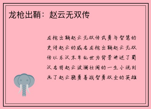 龙枪出鞘：赵云无双传